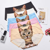 Cat Head Traceless Ventilation, Ice Silk Mid Waist, Women's Briefs