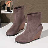 Fashion Thick-soled Boots, Winter Suede Height-increasing Warm Solid Ankle Wedges