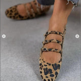 Low Heel Flat Shoes with Horse Fur and Leopard Print