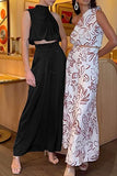Casual Sleeveless Midriff-baring, Top and Wide Leg Pants, 2 Pcs Set, Summer Suits Women's Clothing