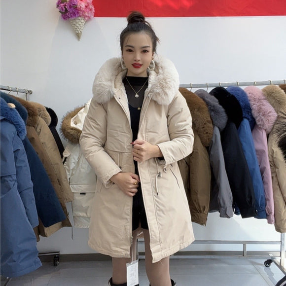 Women’s Hooded Fleece-lined Padded Jacket with Big Fur Collar – Warm Winter Coat