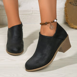 Chunky Heel Round Toe Ankle Shoes with Side Zipper Design, Fashion Fall Winter Short Boots for Women