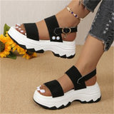 Casual Double-strap Sports Sandals, Summer Fashion Solid Color Thick Bottom Buckle Fish Mouth Shoes for Women