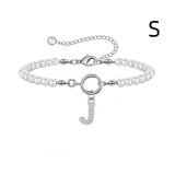 New Fashion Toggle Clasp Initial Bracelet, Women's A-Z Letter Pendant, 6mm Pearl Bracelet for Women