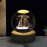 Creative 3D Laser Carved Crystal Ball, Bedroom Small Night Lamp