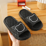 Rhombus Design Bear Slippers, Indoor Non-slip Thick Soles, Bedroom Bathroom Slippers for Women and Men, Cute House Flats