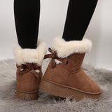 Bow-knot Snow Winter Plus Velvet Warm Thick-soled Ankle Boots for Women, Simple Daily Leisure Cotton Shoes