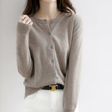 Round Neck Knitted Cardigan, Women's Loose Solid Color Jacket