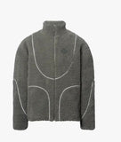 Men's Fashion Lamb Wool Hooded Zipper Coat Sweatshirt, Patchwork Line Design Male Casual Tops