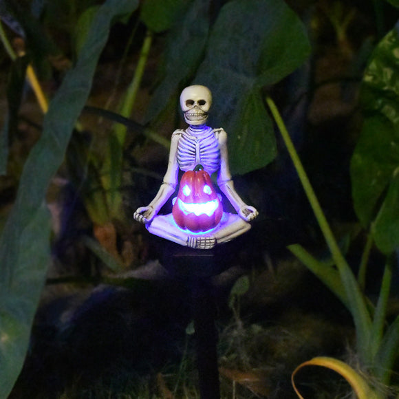 Solar Yoga Pumpkin Skull, Lawn Lamp