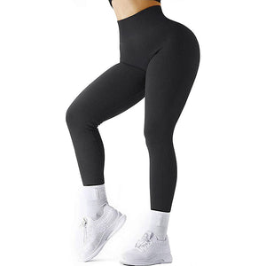 High Waist Seamless Leggings, Threaded Knitted Fitness Solid Women's Slimming Yoga Pants, Elastic Running Sports Tights
