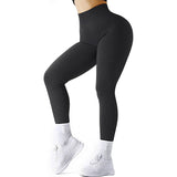 High Waist Seamless Leggings, Threaded Knitted Fitness Solid Women's Slimming Yoga Pants, Elastic Running Sports Tights