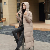 Women's Super Long Down Jacket, Puffer Thick Coat, Hooded Zippered Warm Fall Winter Casual Clothes
