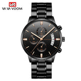 Men's Waterproof Black Fine Steel with Business Casual Calendar Quartz Watch