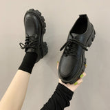 College Style Retro Black Platform Leather – Women's Single Shoes