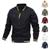 Men's Striped Zip-up Jacket with Pockets, Fashion Casual Sports Baseball Outerwear, Spring and Fall Clothing