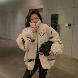 Thickened Sheep Shearing Letters, Loose Fashion Plush Jacket for Women