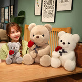 Lovely Hug Roses Teddy Bear Plush Pillow Stuffed Soft Animal Dolls, Nice Birthday Gifts for Girlfriends, Valentine's Day