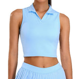 Running Breathable Sleeveless Yoga Vest, Lapel Tennis Workout Top