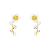 Silver Needle Petal and Pearl Earrings