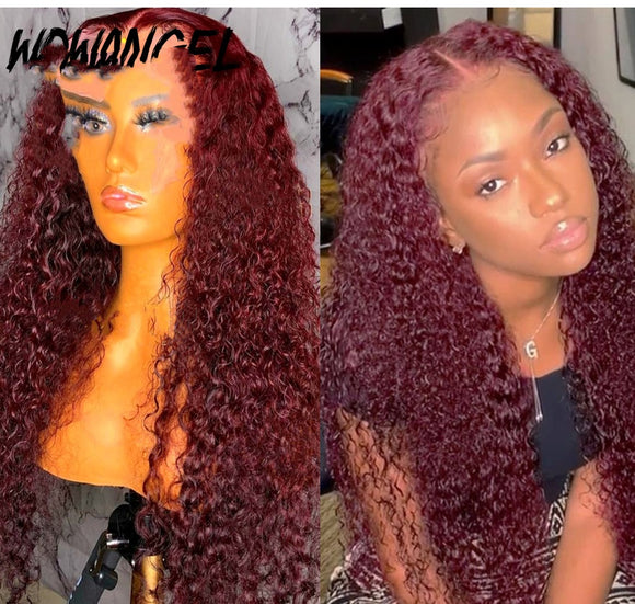 Fluffy Corn Hot Small Volume Middle Point Long Curly Hair, Wine Red Hair, Fiber Headgear Wig