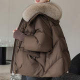 Down Cotton-padded Jacket, Women's Short Fur Collar Thickened Coat, Winter Clothing