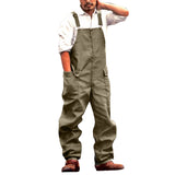 Loose Fit Cargo Suspender Pants for Men – Solid Color Casual Work Overalls