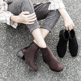 Retro Square Heel Pointed Toe Ankle Boots, Fashion Versatile Chelsea Women's Shoes