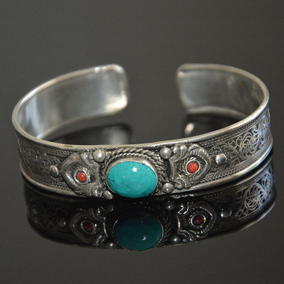 Tibetan and Nepal Style, Handmade Silver White Copper Bracelet