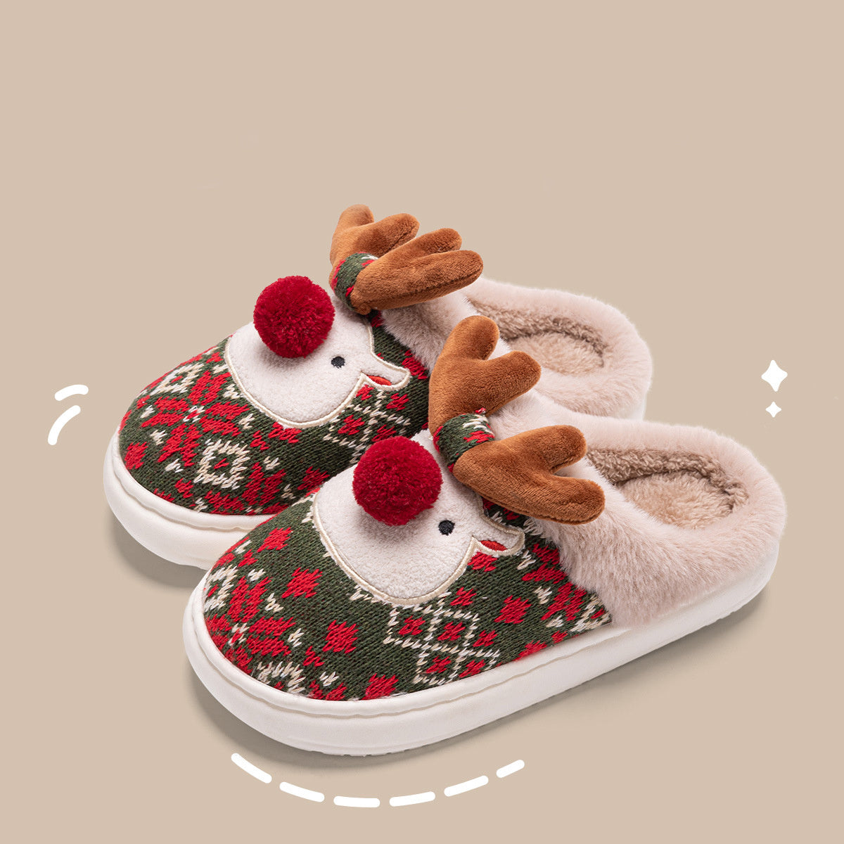 Cute Christmas Elk Plush Slippers, Winter INS Fashion Non-slip Floor B