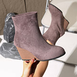 Fashion Thick-soled Boots, Winter Suede Height-increasing Warm Solid Ankle Wedges