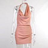 Satin Party Dress, V-neck Backless Mini Sleeveless Summer Party Gown