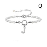 New Fashion Toggle Clasp Initial Bracelet, Women's A-Z Letter Pendant, 6mm Pearl Bracelet for Women