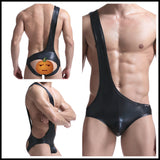 Men's Faux Leather, PU Bib Back Pants, Corset Underwear