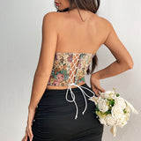 Y2K Floral Print Tube Vest Top with Back-tied Design, INS Fashion Crop Corset Tank