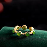 S925 Silver Green Tourmaline & Simulated Hetian Jade Adjustable Ring for Women