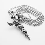 Retro Fashion European and American Style Diecast Snake Winding Wings Cross, Titanium Steel Necklace Heart-shaped Diamond Pendant