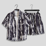 Hong Kong Style Retro Short Sleeve Printed Shirt + Shorts Set