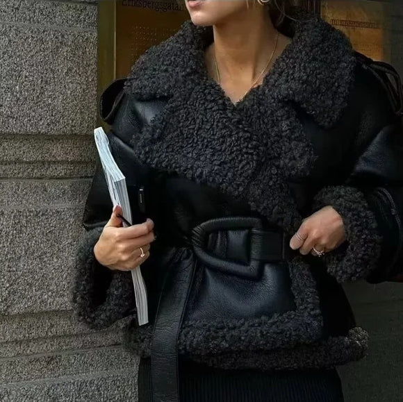 Women's Solid Color, Square Collar Fur, Warm Coat