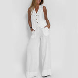 Summer Vest Suits, V-neck Bottom Sleeveless Top and Loose Straight Trousers, Casual Women's Clothing