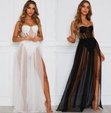 Women's Pure Color, Mesh Long Dress