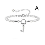 New Fashion Toggle Clasp Initial Bracelet, Women's A-Z Letter Pendant, 6mm Pearl Bracelet for Women