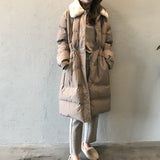 Rabbit Fur Collar, Waist Drawstring, Long Warm Cotton Jacket