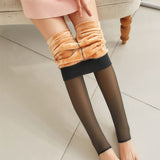 Translucent Plus Size Leggings, Fall and Winter Warm Fleece Lined Pantyhose, Women's Thermal Winter Tights