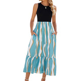 Round Neck Sleeveless Long Dress, Summer Fashion Striped Print Dresses, Women's Clothing
