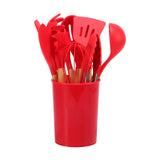 12-piece Non-stick Silicone Kitchenware Set with Wooden Handles
