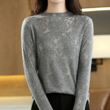 Women’s Half Turtleneck Hollow-out Knit Sweater – Loose Fit Fashion Pullover Top