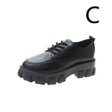 College Style Retro Black Platform Leather – Women's Single Shoes
