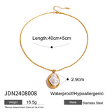 Fashion Jewelry, New Women's Stainless Steel Pearl Necklace, Earrings, Ring