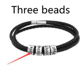 Men's Braided Genuine Leather Bracelet, Stainless Steel Beads, Charm Band for Boys